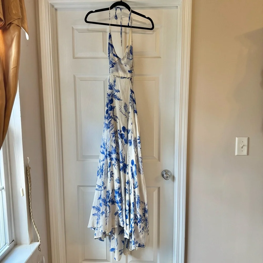 Free People Lille Floral Halter Maxi Dress in Blue and White